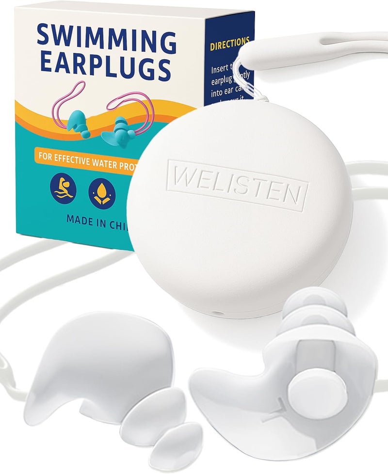 Welisten Swimming Ear Plugs for Adults,Waterproof Reusable Silicone Ear Plugs with Strap & Custom Case, Swimmer Earplugs for Surfing, Diving, Showering, Pool and Other Water Sports (Adults & Teens 14+) - Image 1